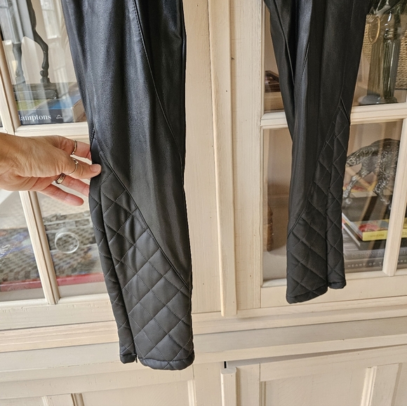 Maniere De Voir Quilted Leather Pants US 8 High Waist Gothcore Moto Leggings - Picture 4 of 14